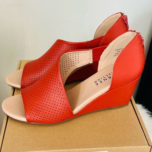 JOURNEE COLLECTION Aretha d'Orsay Wedge Sandal, Vegan Leather Rust, 9.5,‎ NWOB - Picture 2 of 15